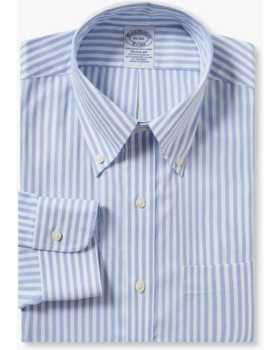 Brooks Brothers Hellblau Gestreiftes Regent-fit Non-iron Anzughemd Mit Button-down-kragen