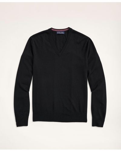 Brooks Brothers Big & Tall Merino Wool V-neck Sweater - Blue