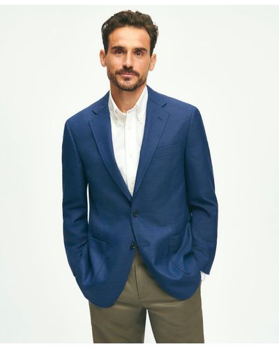 Brooks Brothers Traditional Fit Wool Hopsack Patch Pocket Sport Coat - Blue