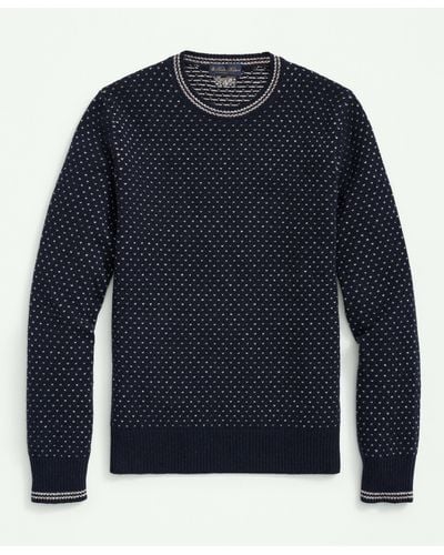 Brooks Brothers Merino Wool Crewneck Dot Jacquard 1818 Sweater - Blue
