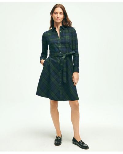 Brooks Brothers Brushed Cotton Flannel A-line Shirt Dress - Green