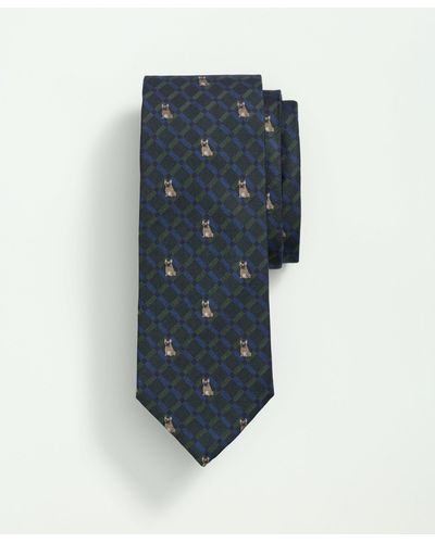 Brooks Brothers Silk Plaid Frenchie Dog Tie - Blue