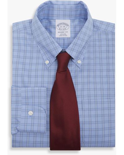Brooks Brothers Camicia Blu Regular Fit Non-iron Pinpoint Con Colletto Button Down