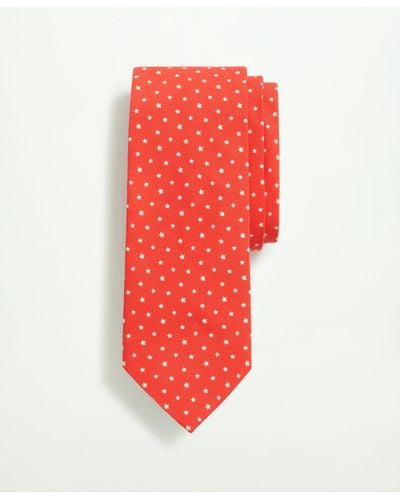 Brooks Brothers Cotton Jacquard Star Pattern Tie - Red