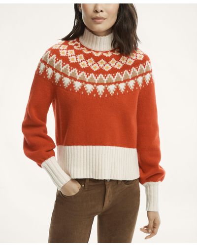 Brooks Brothers Merino Wool Fair Isle Sweater - Orange