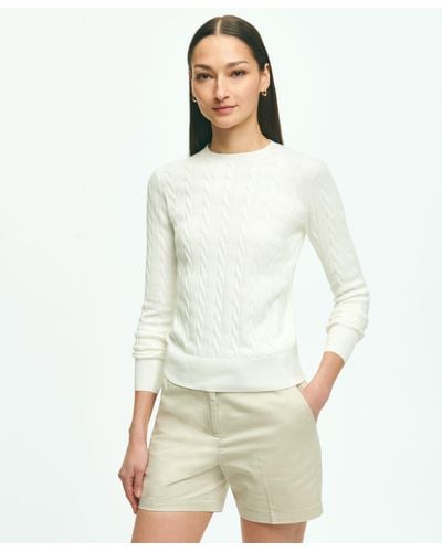 Brooks Brothers Supima Cotton Cable Crewneck Sweater - White