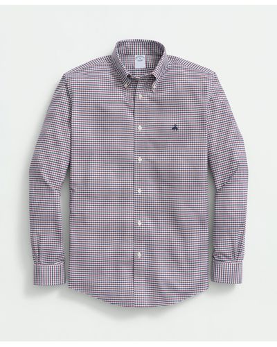 Brooks Brothers Stretch Cotton Non-iron Oxford Polo Button-down Collar, Mini-graph Checked Shirt - Purple