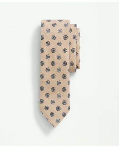 Brooks Brothers Linen Floral Print Tie - White