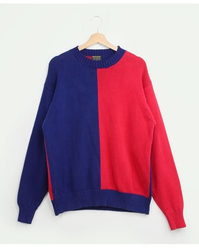 Brooks Brothers Vintage Colorblock Cotton Mockneck Sweater, 1990s, L - Red