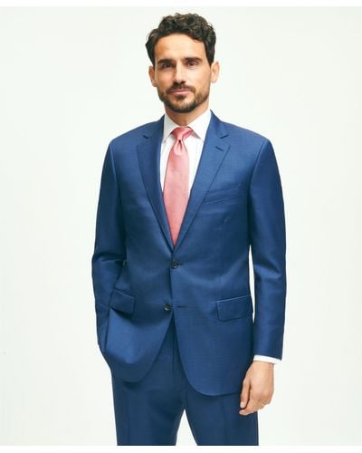 Brooks Brothers Traditional Fit Wool Sharkskin 1818 Suit - Blue