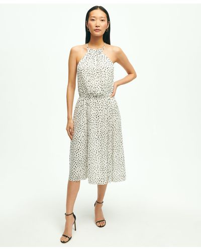 Brooks Brothers Chiffon Dot Print Pleated Halter Dress - White