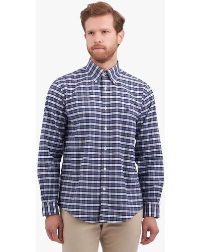 Brooks Brothers Dark Blue Regular Fit Non-iron Stretch Cotton Shirt With Button Down Collar - Azul
