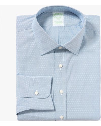 Brooks Brothers Camicia Azzurra Slim Fit Non-iron In Cotone Elasticizzato Con Collo Ainsley - Blu