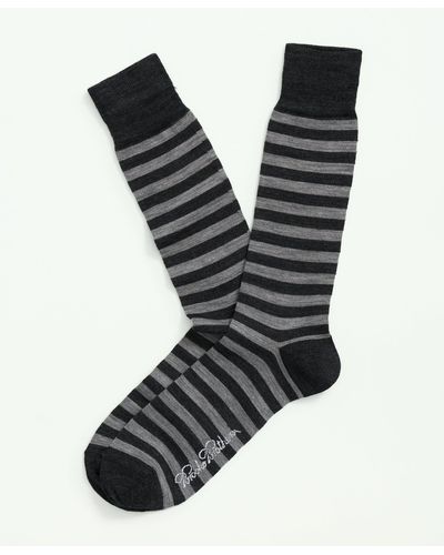 Brooks Brothers Wool Blend Feeder Stripe Socks - Black