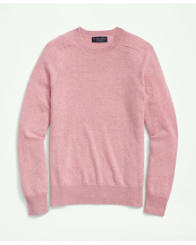 Brooks Brothers 3-ply Cashmere Crewneck Saddle Shoulder Sweater - Pink