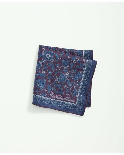 Brooks Brothers Silk Paisley Floral Pocket Square Tie - Blue