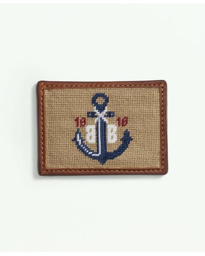 Brooks Brothers Smathers & Branson Cotton Needlepoint Anchor Card Case - Natural