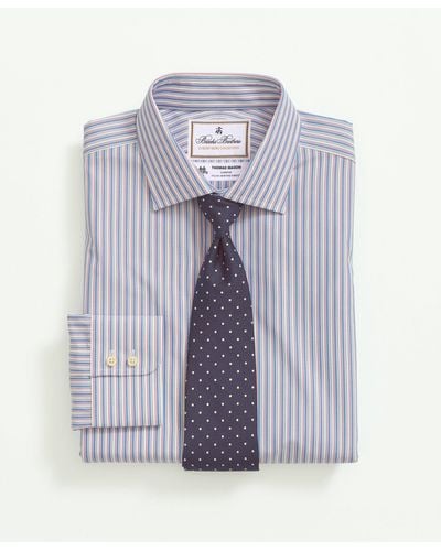 Brooks Brothers X Thomas Mason Cotton Poplin English Collar, Stripe Dress Shirt - Blue