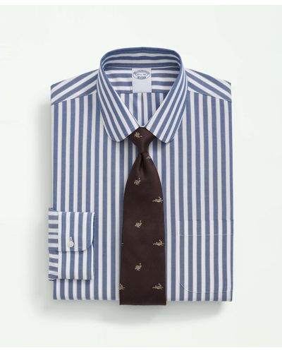Brooks Brothers Stretch Supima Cotton Non-iron Pinpoint Club Collar, Striped Dress Shirt - Blue