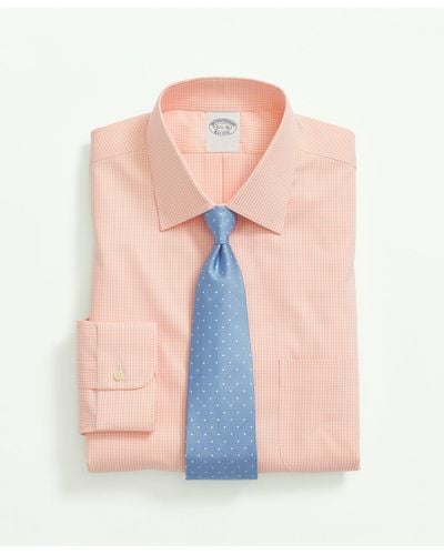 Brooks Brothers Stretch Supima Cotton Non-iron Pinpoint Oxford Ainsley Collar, Gingham Dress Shirt - Pink