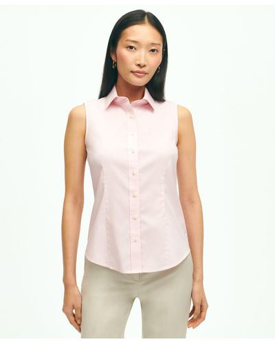 Brooks Brothers Fitted Non-iron Stretch Supima Cotton Sleeveless Dress Shirt - Pink