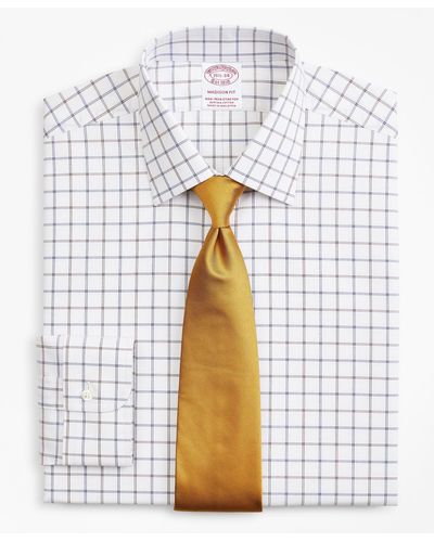 Brooks Brothers Stretch Milano Slim-fit Dress Shirt, Non-iron Poplin Ainsley Collar Double-grid Check - Brown