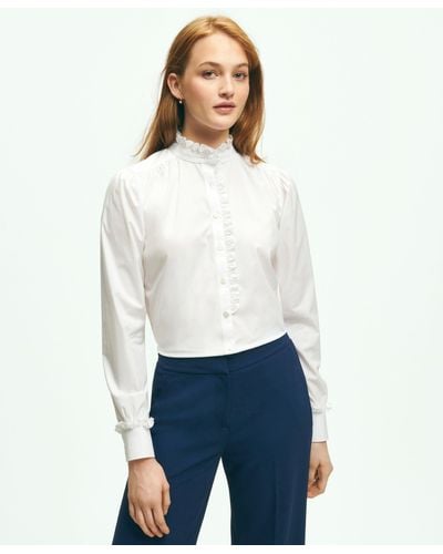 Brooks Brothers Stretch Supima Cotton Non-iron Ruffle Collar Shirt - White
