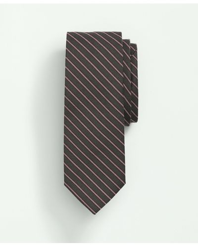 Brooks Brothers Wool Silk Mini Framed Striped Tie - Gray