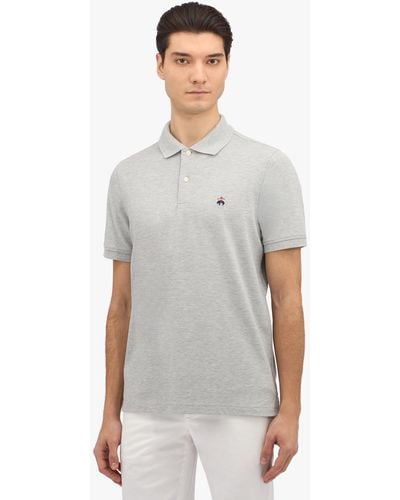 Brooks Brothers Grey Heather Slim Fit Stretch Cotton Pique Polo - Blanco