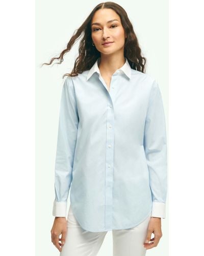 Brooks Brothers Relaxed Fit Non-iron Stretch Supima Cotton Shirt With White Collar & Cuffs - Blue
