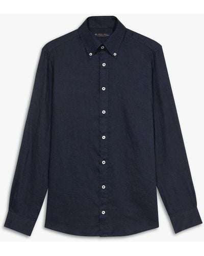 Brooks Brothers Navy Linen Button Down Casual Shirt - Azul