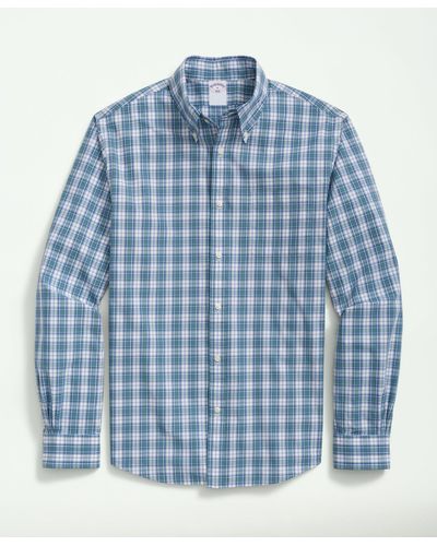 Brooks Brothers Friday Shirt, Poplin Tattersall - Blue