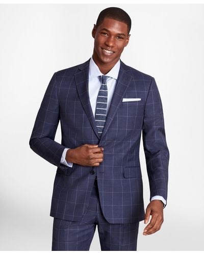 Brooks Brothers Regent-fit Windowpane Wool Twill Suit Jacket - Blue