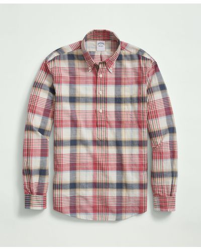 Brooks Brothers Washed Cotton Madras Popover Button-down Collar Sport Shirt - Red