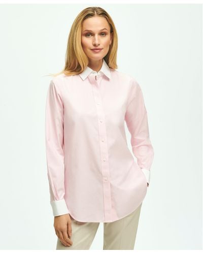 Brooks Brothers Relaxed Fit Non-iron Stretch Supima Cotton Shirt With White Collar & Cuffs - Pink