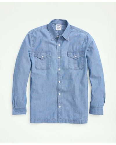 Brooks Brothers Relaxed Cotton Chambray Military Shirt - Blue