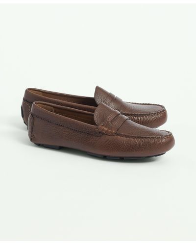 Brooks Brothers Pebbled Leather Driving Moccasins Shoes - Brown