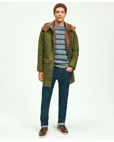 Brooks Brothers Cotton Hooded Waxed Parka Jacket - Green