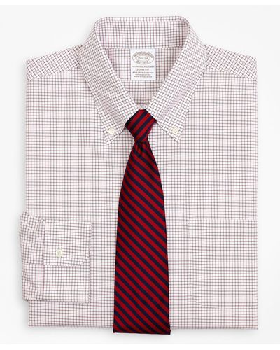 Brooks Brothers Stretch Milano Slim-fit Dress Shirt, Non-iron Poplin Ainsley Collar Small Grid Check - Red