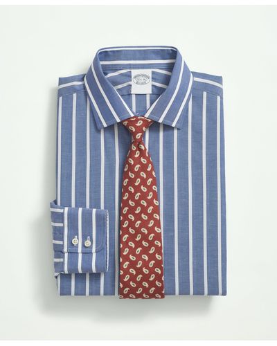 Brooks Brothers X Thomas Mason Cotton-linen English Spread Collar, Stripe Dress Shirt - Blue