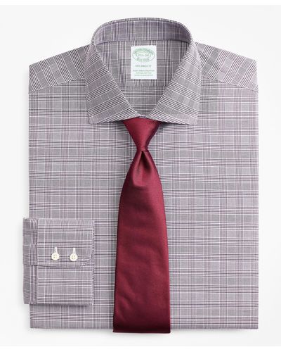 Brooks Brothers Stretch Milano Slim-fit Dress Shirt, Non-iron Royal Oxford English Collar Glen Plaid - Purple