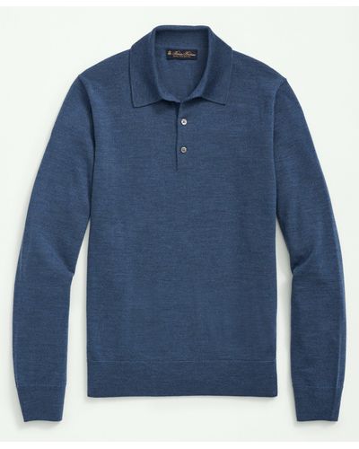 Brooks Brothers Fine Merino Wool Sweater Polo - Blue