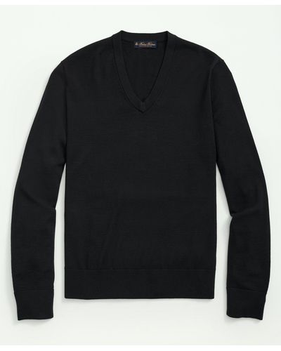 Brooks Brothers Big & Tall Fine Merino Wool V-neck Sweater - Black