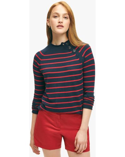 Brooks Brothers Navy And Red Mariner Striped Silk-cotton Sweater - Rosso