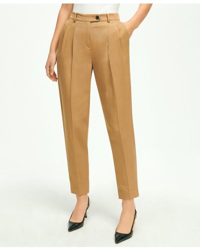 Brooks Brothers Slim Pleat-front Cropped Pants - Natural