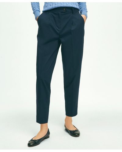 Brooks Brothers Cotton Canvas Tapered Pleat Pants - Blue