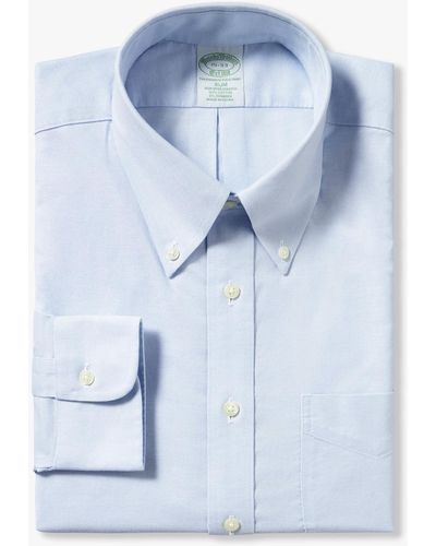 Brooks Brothers Light Blue Slim-fit Non-iron Stretch Cotton Shirt With Button-down Collar