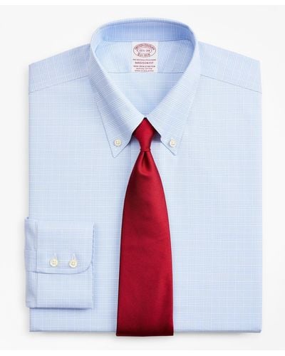 Brooks Brothers Stretch Soho Extra-slim-fit Dress Shirt, Non-iron Royal Oxford Button-down Collar Glen Plaid - Blue