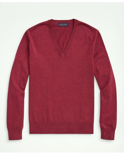 Brooks Brothers Supima Cotton V-neck Sweater - Red