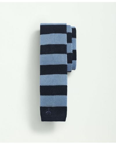 Brooks Brothers Silk Knit Bold Guard Striped Tie - Blue